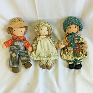 9 " Holly,  Amy,  Robbie Hobbie Trio Of Cloth Dolls By Knickerbocker Vintage 1970 
