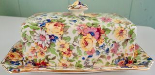 Antique Royal Winton Grimwades " Bedale " Floral Chintz Covered Butter Dish: Nr