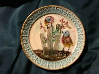 Majolica Bird Decorated Plate 8 1/4 Inches