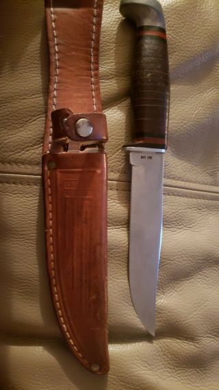 Vintage 1969 Case Xx Usa Sab 365 Hunting Knife Stacked Leather Handle W/ Sheath
