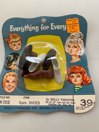Vintage Ken Or 12” Doll Shoes By Dolly Fashions In Package 1960’s