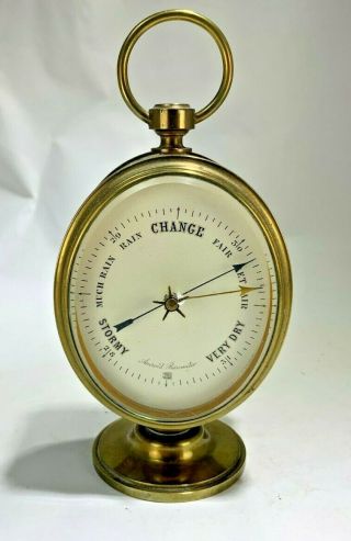 Antique English Brass And Beveled Glass Desk Barometer