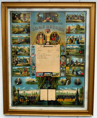 Vintage Independent Order Of Odd Fellows Record Of Membership Framed