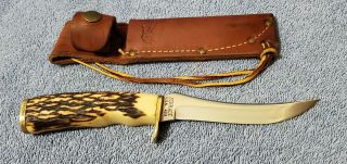 Vintage Schrade 499 49ers Hunting Skinning Bowie Knife & Leather Sheath U.  S.  A