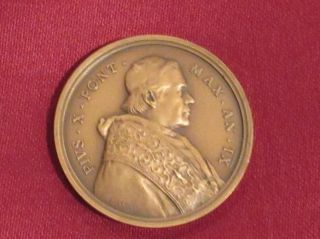 Estate Antique Pope Pius X Bronze Medal 1912 43mm 2