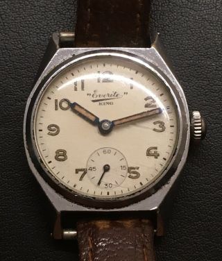 1940s EVERITE KING Tre tacche Military Style,  15 Jewel,  Swiss Mechanical Watch. 3