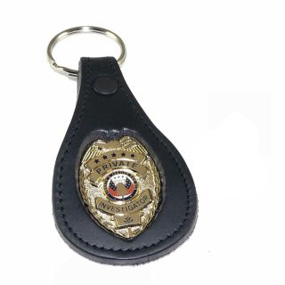 Pi Private Investigator Mini Badge Leather Key Chain Fob Holder Ring Tag