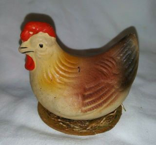 Vintage Antique Easter Paper Mache Candy Container Chicken Hen On Nest Germany
