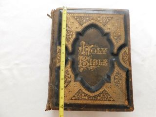 Huge Antique 1892 Illustrated Holy Bible Self Pronouncing Edition Hard Cover