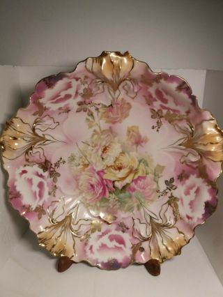 Prussian Antique Pink Porcelain Bowl With Rose,  Irises And Dasies Bowl.