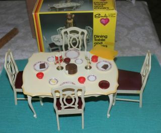 Vintage Marx Sindy Dining Room Table And Cabinet Set,  Accessories With Boxes