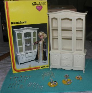 Vintage Marx Sindy Dining Room Table and Cabinet Set,  Accessories with Boxes 2