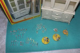 Vintage Marx Sindy Dining Room Table and Cabinet Set,  Accessories with Boxes 3