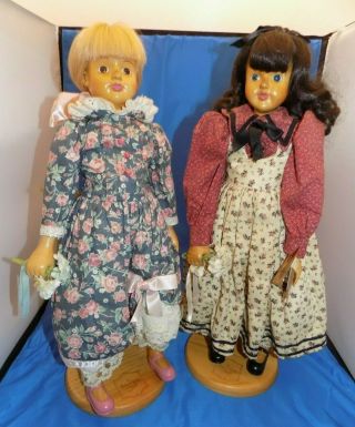 Vintage Raikes Wood Dolls Claire & Abigail W/stands