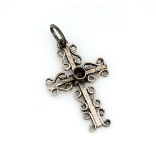 Antique Vintage Deco Mid Century Sterling 925 Silver Mexican TAXCO Cross Pendant 2