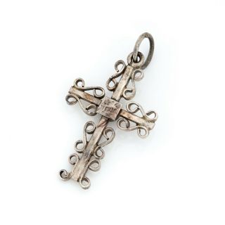 Antique Vintage Deco Mid Century Sterling 925 Silver Mexican TAXCO Cross Pendant 3