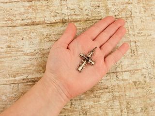 Antique Vintage Deco Mid Century Sterling 925 Silver Mexican TAXCO Cross Pendant 4