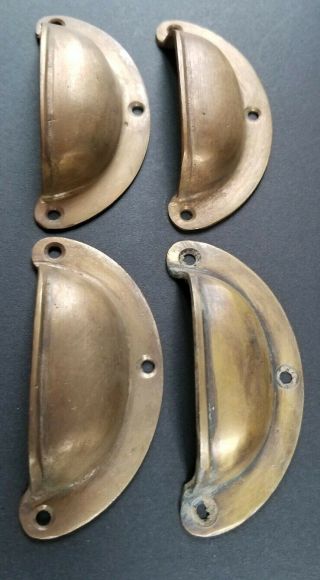 4 Antique Bin Cup Pull Drawer Cabinet Handle Solid Brass 3 - 1/4 