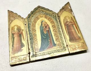 Antique Vintage 19c Russian Orthodox Hand Made Travel Folding Icon Prayer Old
