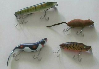 4 Heddon Fishing Lures River Runt Spook,  Vamp,  Meadwow Mouse,  Cousin 1