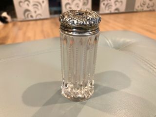 Victorian Sterling Silver & Cut Glass Crystal Shaker Sugar Or Talcum Powder