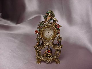 Antique Doll House Tall Case Clock With Painted Figures