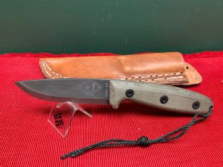 Bowen Camp - Lore Esee - Rb3 Fixed Blade Knife W/ Leather Sheath - Micarta Handles