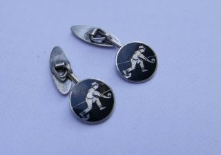Art Deco Silver & Enamel Cuff Links 1934 Lawn Bowls In The Manner Of H G Murphy