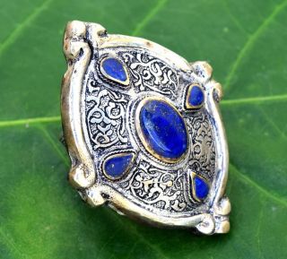 4 Stone Big Vintage Kuchi Ring Lotus Carved Tribal Antique Ethnic Jewelry Silver