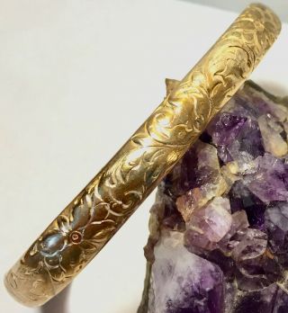 Antique Victorian Edwardian Etched Floral Design Gold Filled Bangle Bracelet