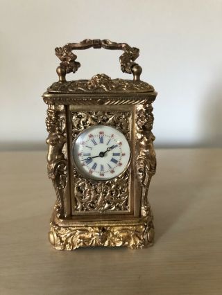 Miniature Gilt Case Carriage Clock With Key