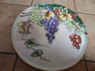 Antique Limoges France Hand Painted Porcelain Huge 15 " Punch Bowl Tray,  Grapes