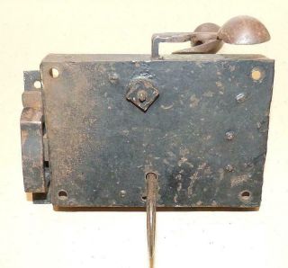Early 19th C.  American Box Lock.  Key & Keeper - As - Found Cond.  - 6 1/4 " X 4 3/8 "
