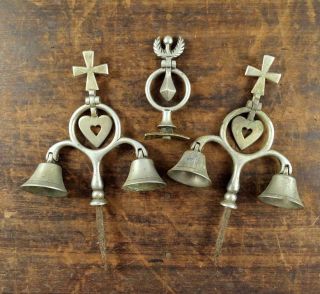 Pair,  1 Antique Scottish Nickel Hanging Horse Brasses - Heart/bell/cross/thistle