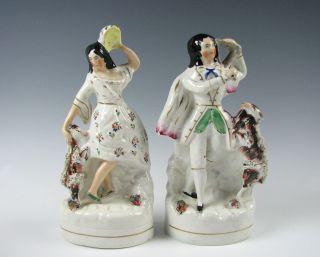 Antique 19th Century Staffordshire Figurines Man And Woman With Goats