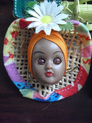 Vintage 1960s Hard Plastic Black Girl Doll Head 1 3/4 " Tall