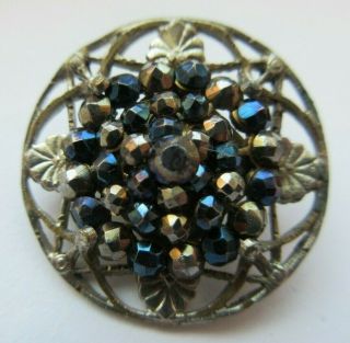 Dazzling Antique Vtg Victorian Metal Button W/ Tinted Cut Steel Accents 1 " (k)