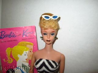 Vintage Barbie Ponytail Doll Blonde W/ Zebra Suit Glasses Booklet Earrings