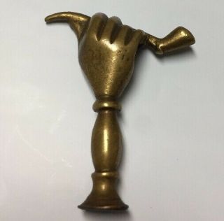 Vintage Or Antique Brass Pipe Tamper - Figural Hand And Pipe