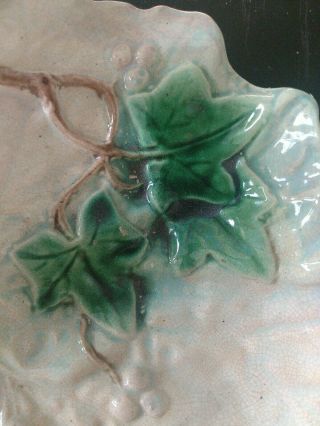 Antique Majolica Ivy Leaf and Bird Platter/ candle holder Pristine 6