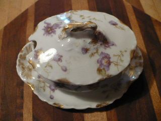 Antique Haviland & Co.  Limoges France Floral Oval Covered Condiment Dish As - Is
