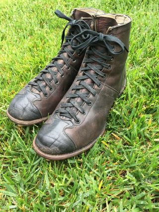 Awesome Old Rare Antique 1930’s All Brown Leather Adult Football Cleats Boots