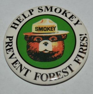 Vintage Camping Help Smokey The Bear Prevent Forest Fires White Button Pin Rare