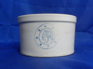 Antique Louisville Pottery Indian Head Ceramic Stoneware One Quart Butter Crock