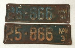 1931 Kansas License Plates 2 Tags 25 - 866 Antique Vintage Ford