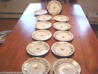 12 Antique T.  Haviland Limoges 8 1/2 " Enamel Decorated Scalloped Luncheon Plates