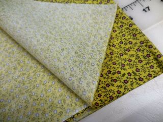 1/2Y Vintage Antique Quilt Cotton Fabric 36W Yellow Calico Flowers Remnant 374 3