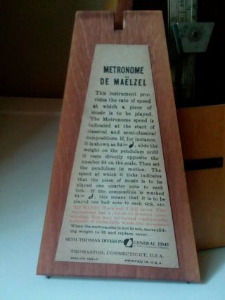 Vintage Seth Thomas Wooden Metronome 10 E899 - 575 ISS - 2 De Maelzel with Key 2