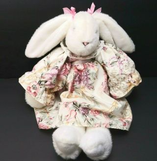 Vintage Mary Meyer White Stuffed Bunny Rabbit Plush Floral Prairie Dress 1985