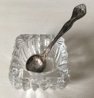 Antique Salt Cellar Cambridge Glass Westmoreland Sterling Spoon